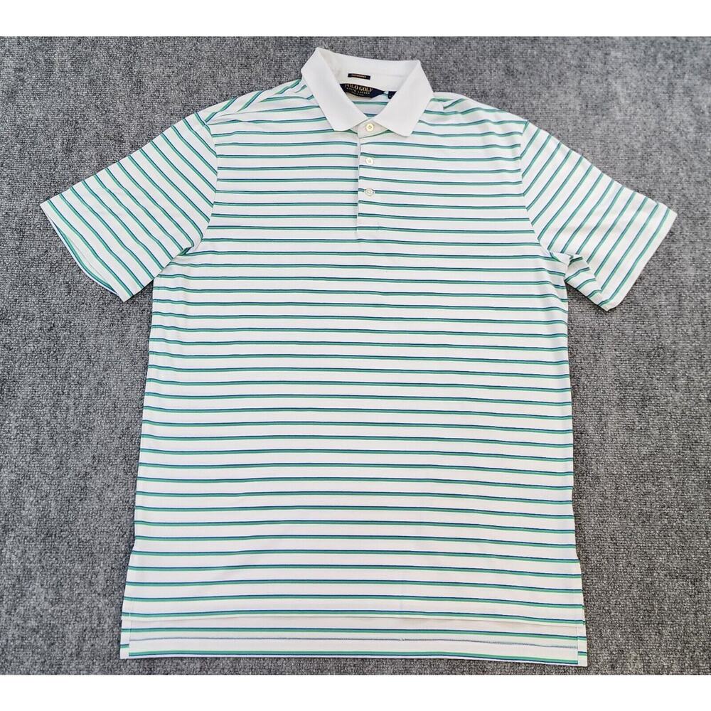 Ralph Lauren Polo Golf Shirt Mens Large White Green Striped Performance Golf
